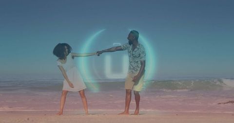 Couple Serenity Dipping Toes Together Feeling Ocean Sands