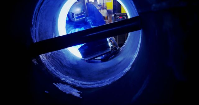 Industrial Worker Welding Inside Large Pipe - Download Free Stock Images Pikwizard.com