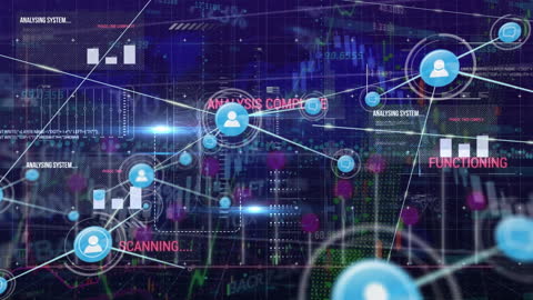 Digital Network Interface Over Cityscape Animation