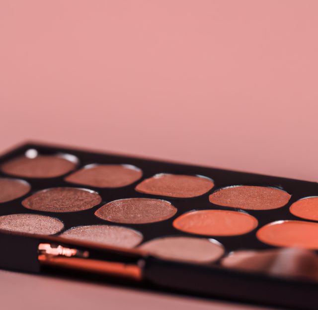 Image of close up of makeup eyeshadow palette with copy space created using generative ai technology. makeup and beauty concept.