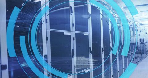 Futuristic Digital Interface Scanning Data Center Server Room