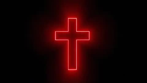 Neon Cross Glowing in Darkness with Rhythmic Pulses