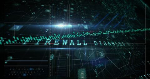 Digital firewall disabled cyber security concept
