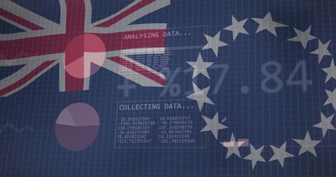 UK and EU Flags with Financial Data Illustrating Brexit Impact