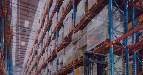 Warehouse Shelves and Technology Financial Data Overlay