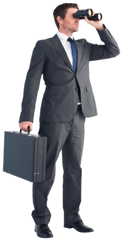 Businessman viewing future with briefcase on transparent background