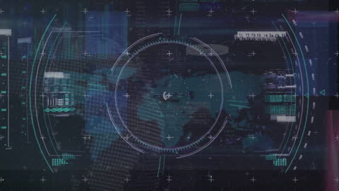 Futuristic Digital Display with World Map and Data