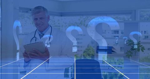 Doctor in Modern Clinic with Digital Data Overlay