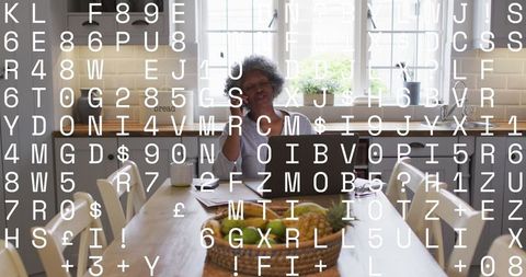 Overlapping Financial Data on Focused Businesswoman in Modern Workspace