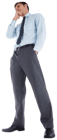 Thoughtful Businessman Wearing Suit Standing Isolated on Transparent Background
