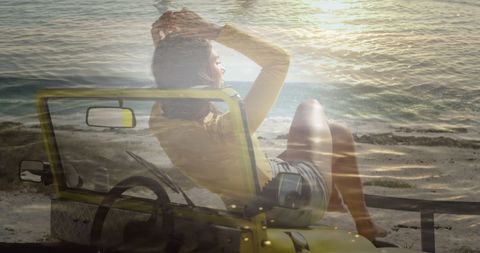 Dreamy Double Exposure of Woman and Ocean