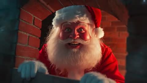 Santa Emerging from Chimney with Bright Smile Illuminated