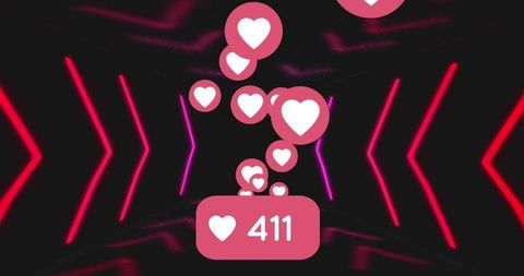 Digital Interface with Heart Icons in Neon Tunnel