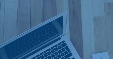 Laptop on Wooden Table with Abstract Blue Overlay - Download Free Stock Images Pikwizard.com