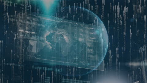 Futuristic Data Processing Visualization Over Digital Globe