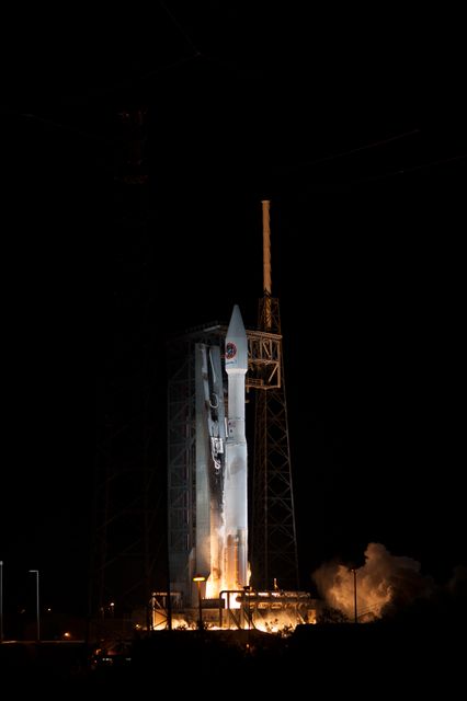 Cape Canaveral Air Force Station carrying an Orbital ATK Cygnus resupply spacecraft on a commercial resupply services mission to the International Space Station. Liftoff was at 11:05 p.m. EDT. Cygnus will deliver the second generation of a portable onboard printer to demonstrate 3-D printing, an instrument for first space-based observations of the chemical composition of meteors entering Earth’s atmosphere and an experiment to study how fires burn in microgravity.