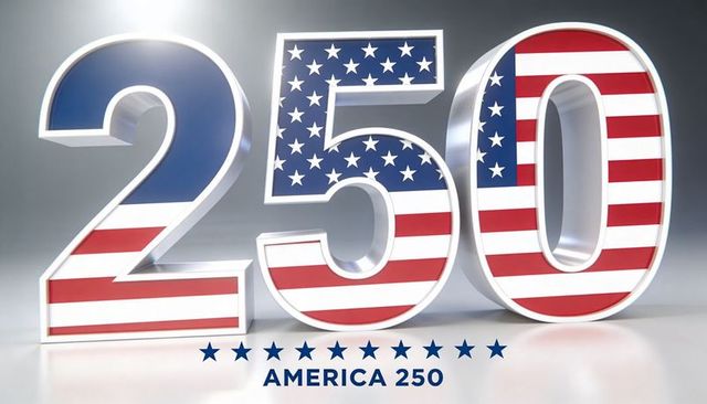 America 250 3d flag numbers celebrating 250th anniversary with stars and stripes