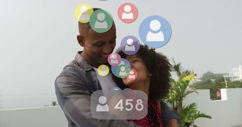 Social Media Networking for Happy African American Couple