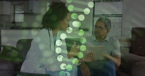 Doctor Uses Tablet at Home Siddia Diagnostic Helix Overlay