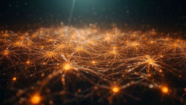 Futuristic Digital Network with Glowing Nodes and Filaments