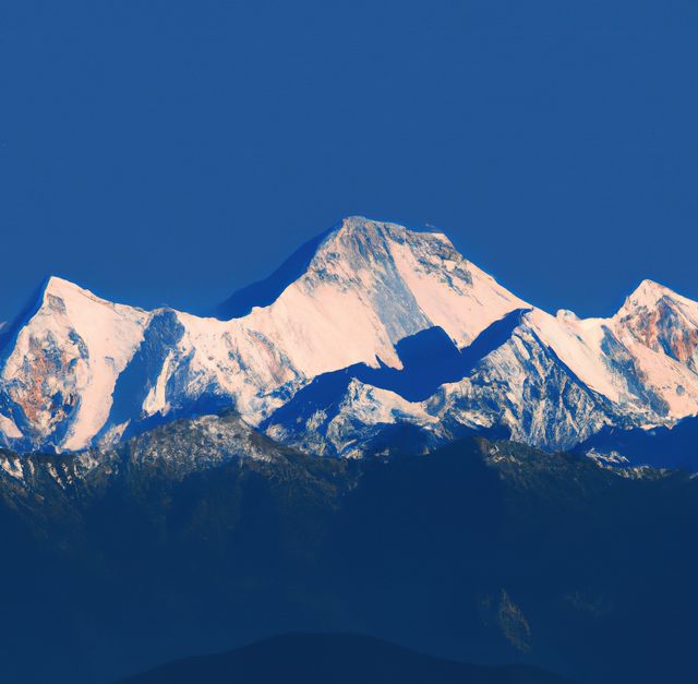 Image of rocky range of himalayas mountains with snowy peaks. Nature, mountains, himalayas and travel concept.