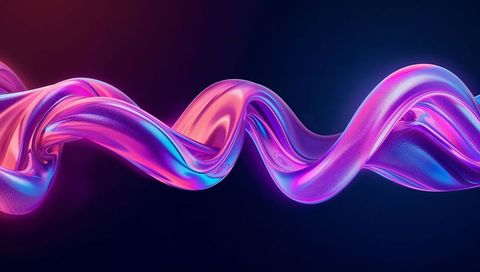 Neon Iridescent Twisting Ribbon Abstract 3D Wave in Magenta Purple and Blue Gloss