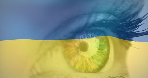 Close-up of Eye with Blended Ukrainian Colors