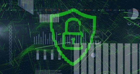 Cybersecurity Symbols Over Digital Matrix