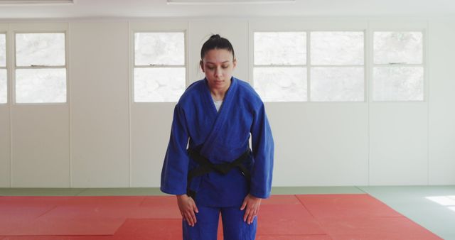 Female Judo Practitioner Bowing in Martial Arts Dojo - Download Free Stock Images Pikwizard.com