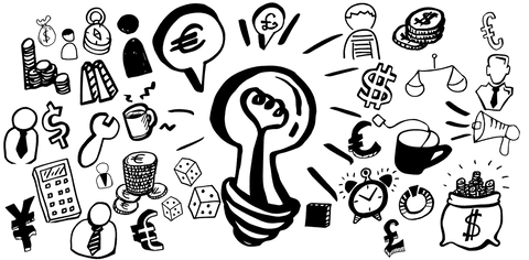 Innovative lightbulb with currency symbols on transparent background