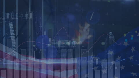 USA Financial Growth with Flag and Fireworks in Digital Background