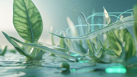 Surreal Floating Leaves and Glass Tubes with Ambient Glow