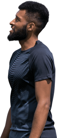 Confident young man looking up on transparent background