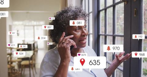 Senior woman combines digital lifestyle communication at home