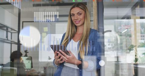 Female Professional Analyzing Financial Data on Digital Interface