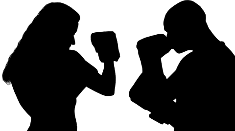 Silhouette of boxers sparring on transparent background