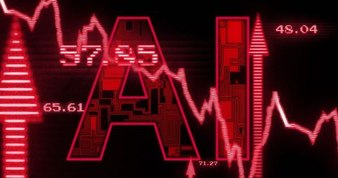 AI in Financial Data Processing with Red Graph Overlay - Download Free Stock Images Pikwizard.com