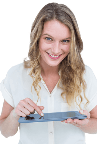 Smiling Woman Using Tablet Transparent Background - Download Free Stock Videos Pikwizard.com