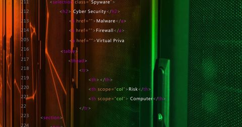 HTML Code Over Server Room Background Conveying Cyber Security Themes - Download Free Stock Images Pikwizard.com