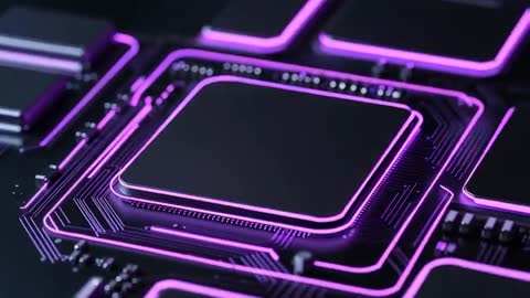 Futuristic Neon-Lit Microchip on Circuit Board in Tech Modern Design