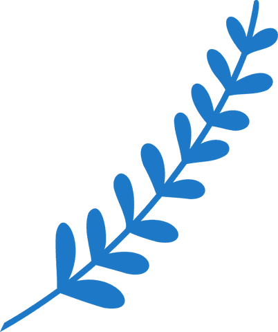 Stylized blue botanical branch on transparent background