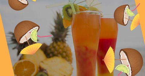 Tropical Cocktails with Festive Umbrellas and Fruit Garnishes - Download Free Stock Images Pikwizard.com