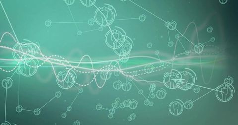 Abstract Teal Gradient with Digital Connections and Wavy Lines