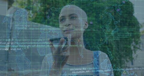 innovative woman interacting with global financial data overlay - Download Free Stock Images Pikwizard.com