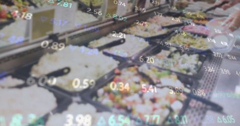 Financial Data Overlay on Restaurant Food Display