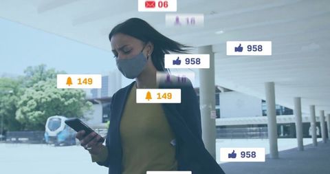 Businesswoman with Smartphone Receiving Social Media Notifications