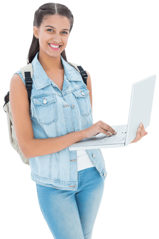 Happy Schoolgirl Using Laptop on Transparent Background - Download Free Stock Videos Pikwizard.com