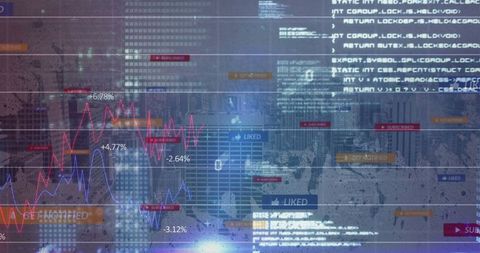 Futuristic financial analytics with digital trends in urban setting