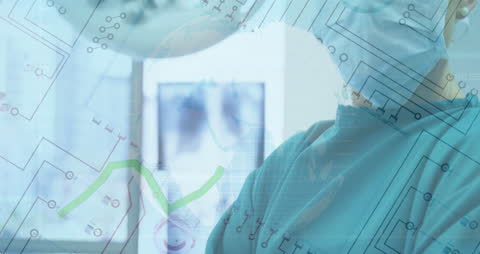 Surgeon in Operation Theatre with High-Tech Overlay Animation