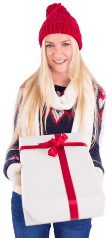 festive blonde holding gift with transparent background - Download Free Stock Videos Pikwizard.com